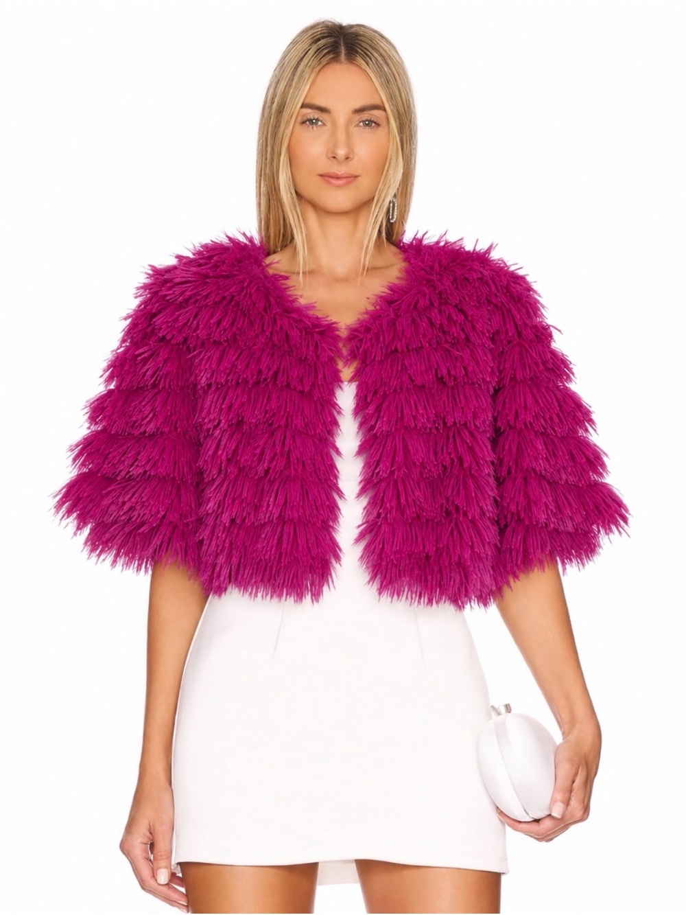 By Anthropologie Faux Fur Shaggy Cape One Size Magenta Pink Cropped